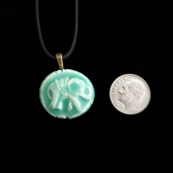 Handmade Ceramic Aqua Green Elephant Pendant Necklace - Picture 4 of 12